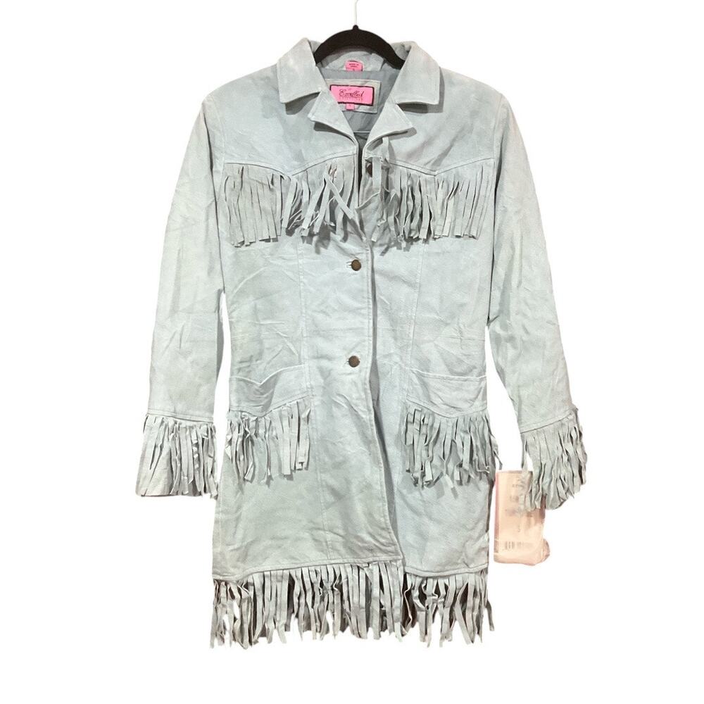 Excelled Collection Boue Leather Suede Coat Small Blue NWT